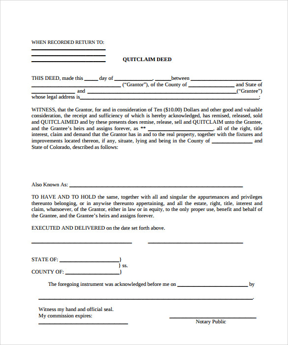 FREE 10 Sample Quitclaim Deed Forms In PDF MS Word
