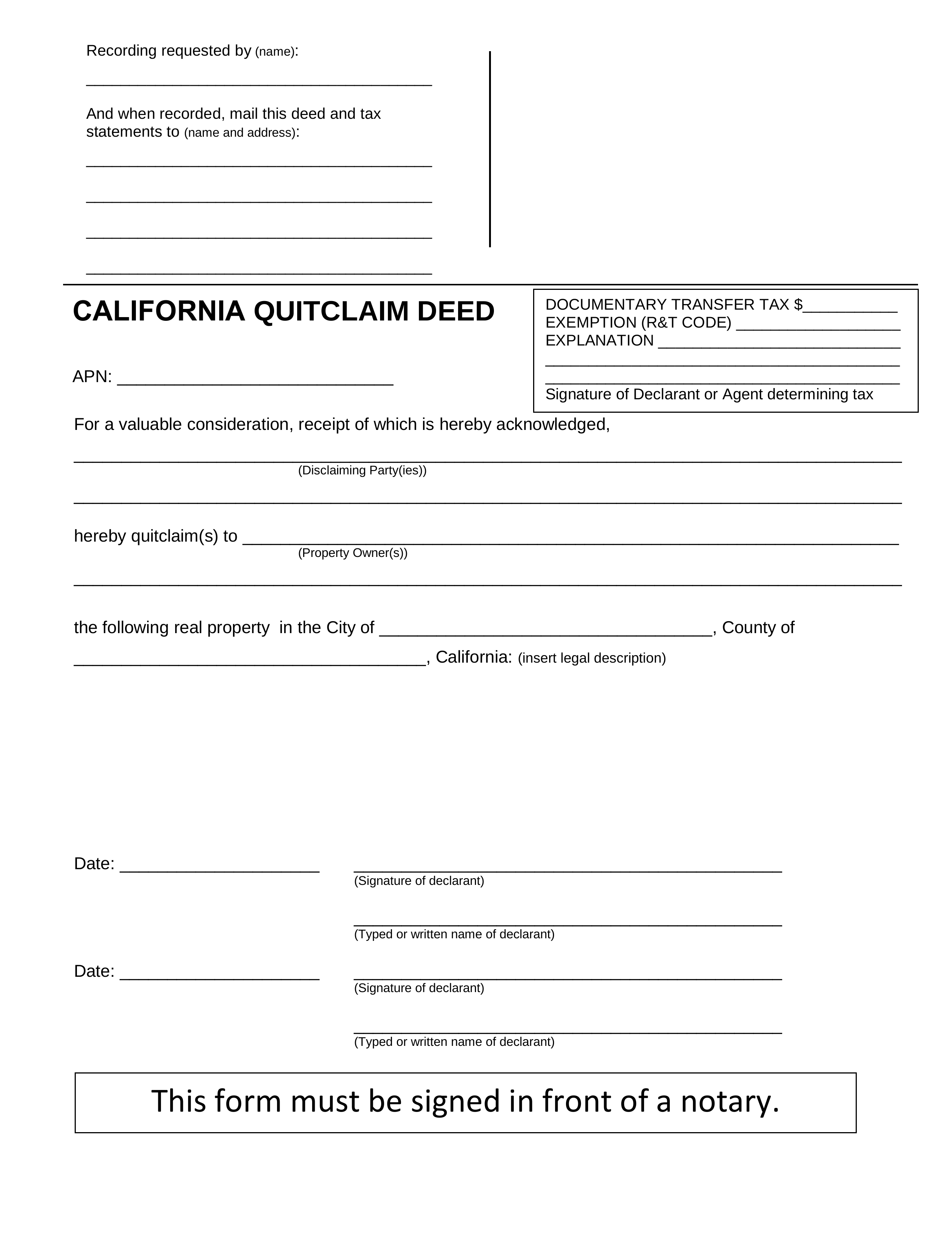 Free California Quit Claim Deed Form PDF Word EForms