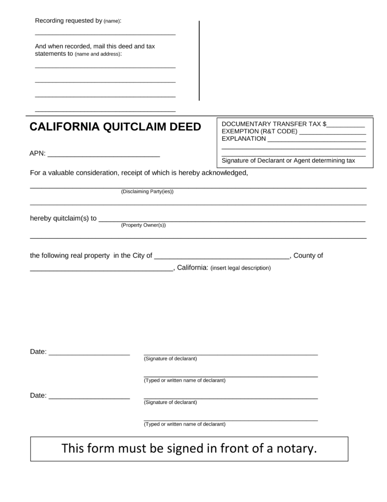 Free California Quit Claim Deed Form PDF Word EForms