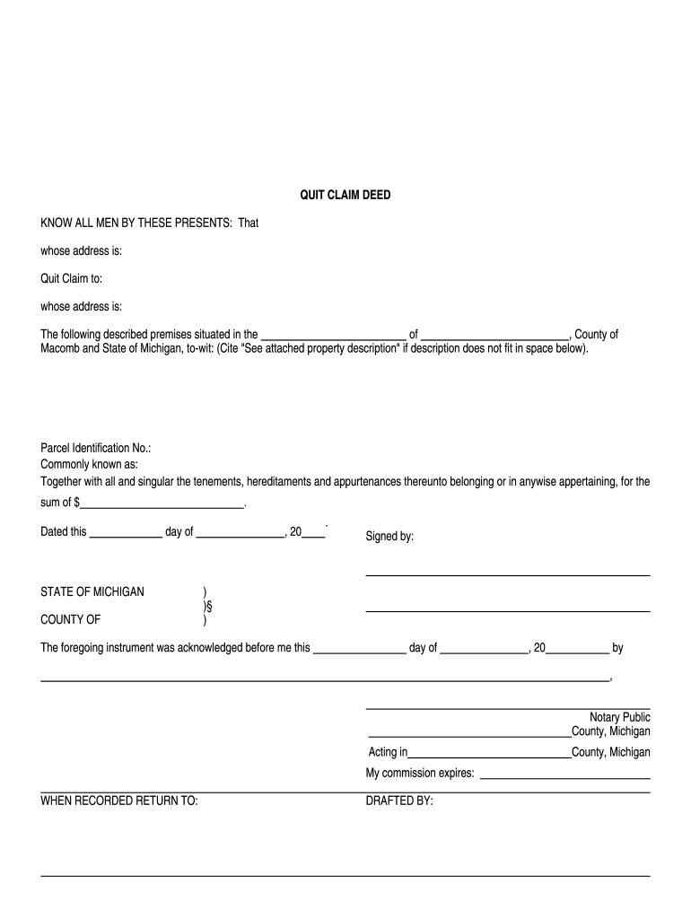 Free Fillable Michigan Quit Claim Deed Form Printable Forms Free Online