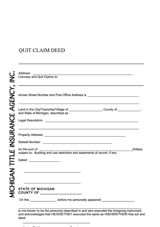 Free Fillable Michigan Quit Claim Deed Form Printable Forms Free Online