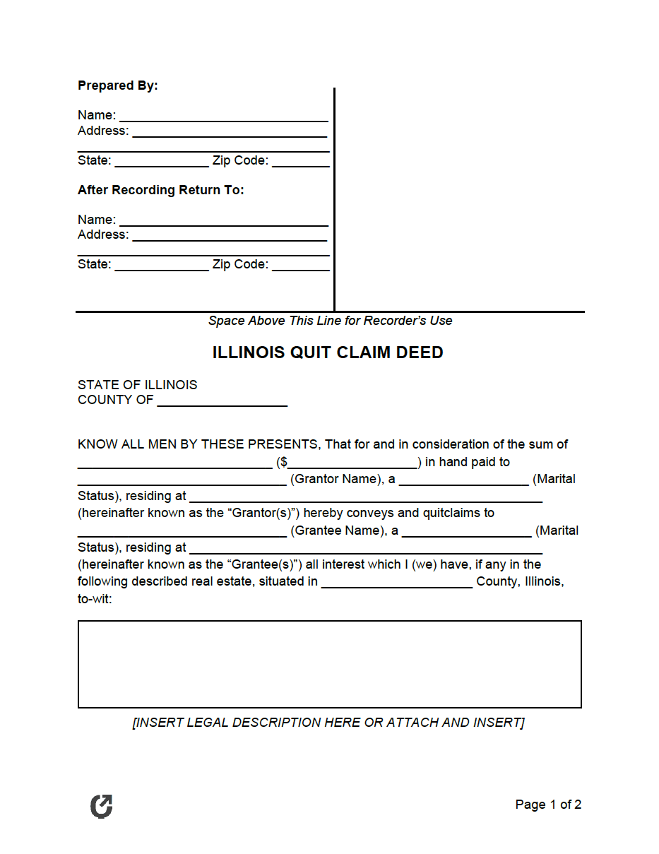 Free Illinois Quit Claim Deed Form PDF WORD RTF