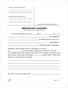 Jackson County Missouri Quit Claim Deed Form