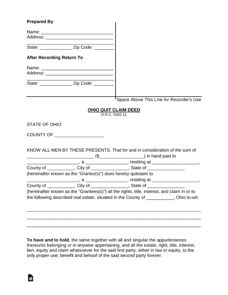 Free Ohio Quit Claim Deed Form Word PDF EForms