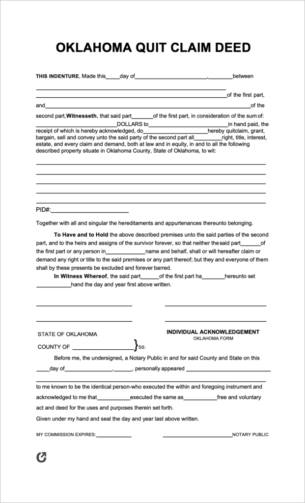 Free Oklahoma Quit Claim Deed Form PDF WORD