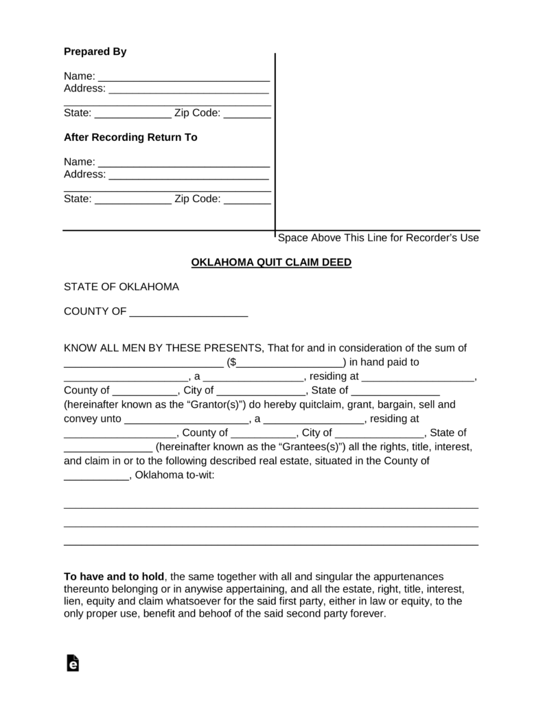 Free Oklahoma Quit Claim Deed Form Word PDF EForms