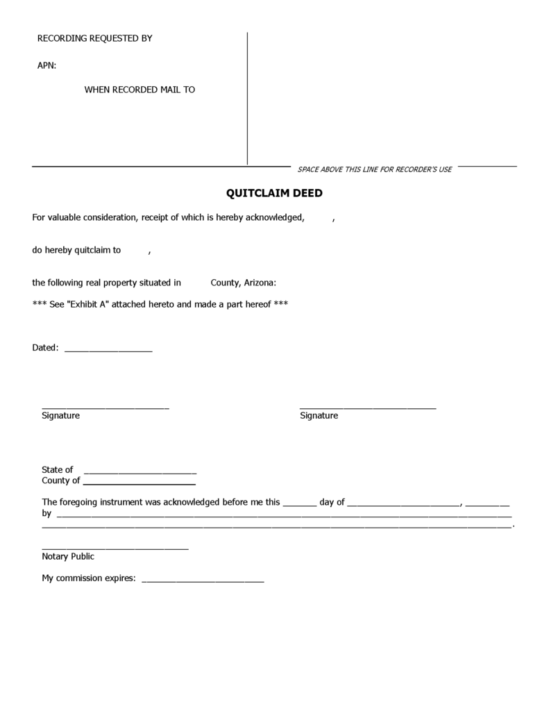 Free Printable Arizona Quit Claim Deed Form Printable Forms Free Online