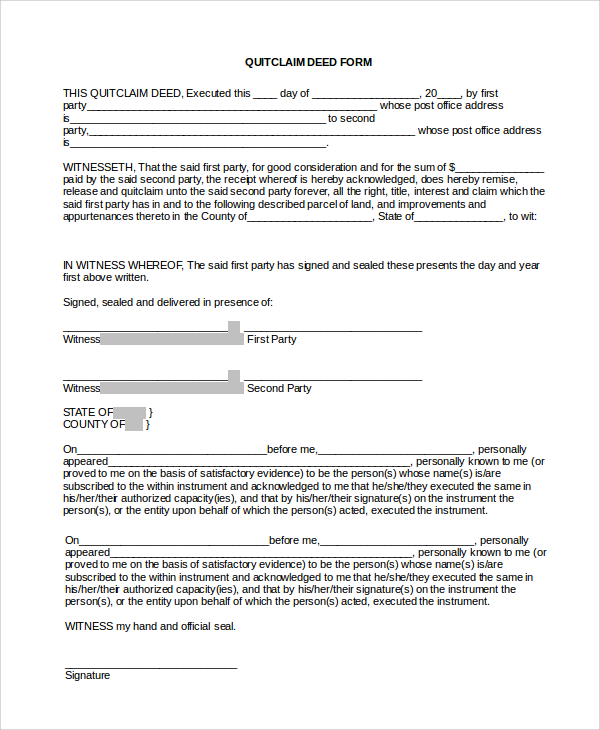 Free Printable Blank Quick Claim Deed Form Printable Forms Free Online