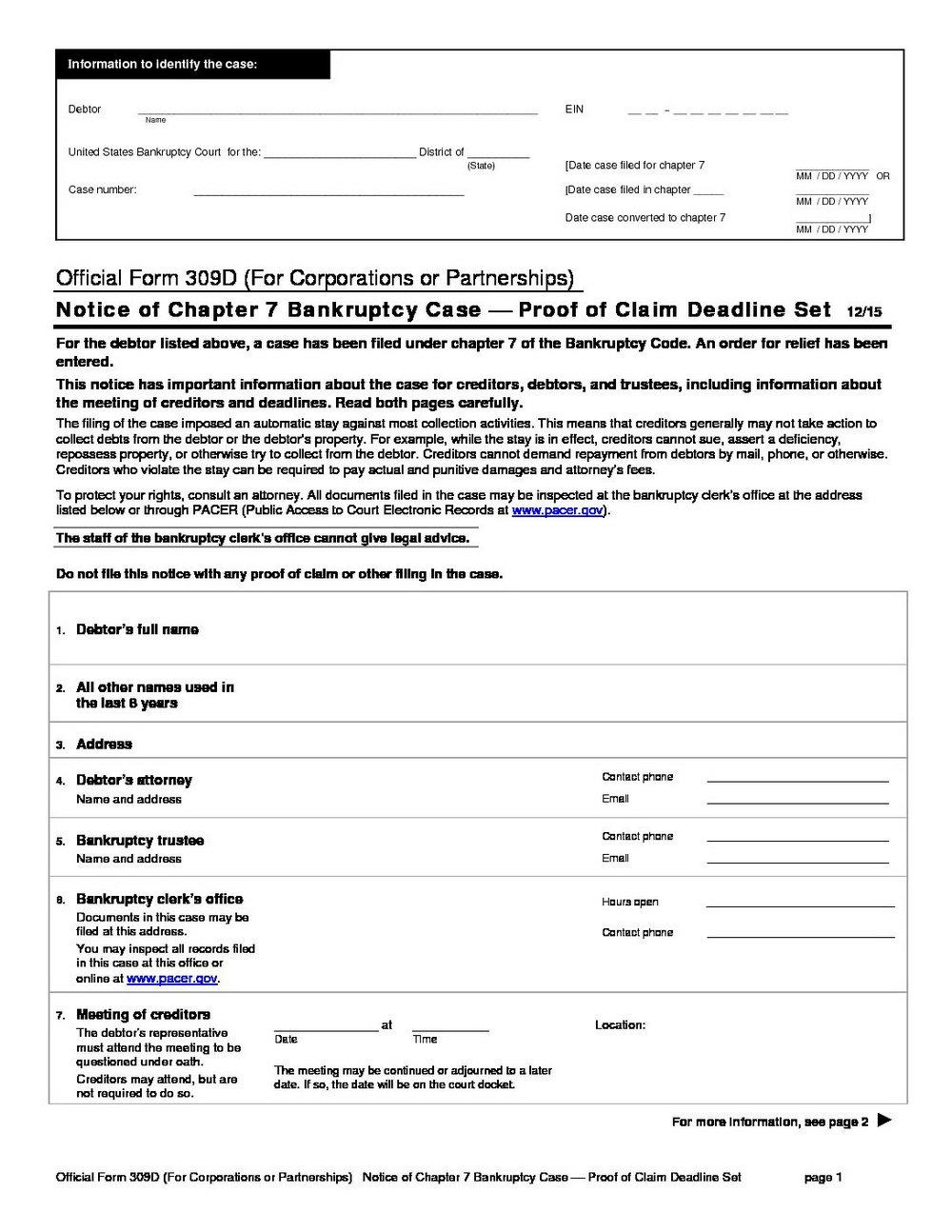 Free Printable Chapter 7 Bankruptcy Forms Printable Forms Free Online