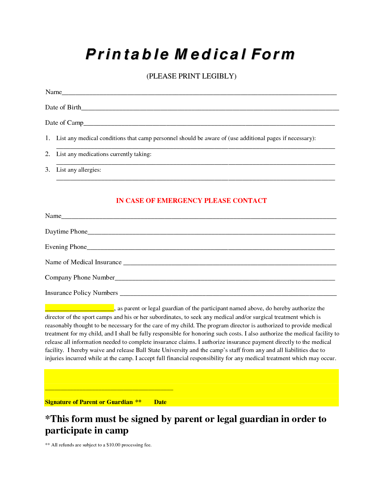 Free Printable Medical Forms Doc Form Owl Classroom School Forms 