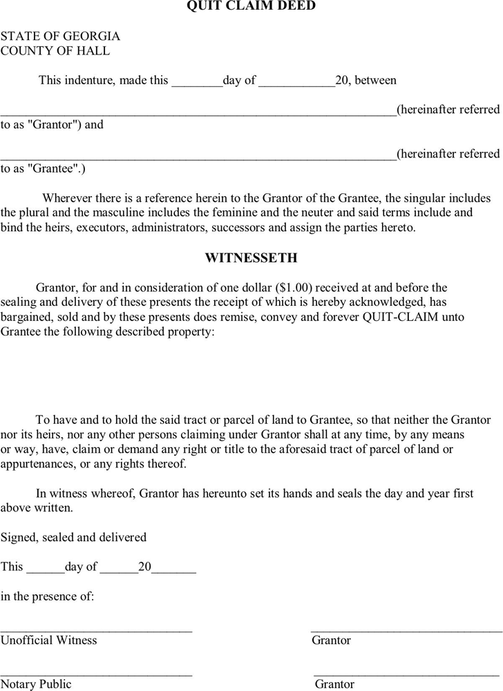 Free Printable Quit Claim Deed Form Georgia Printable Forms Free Online