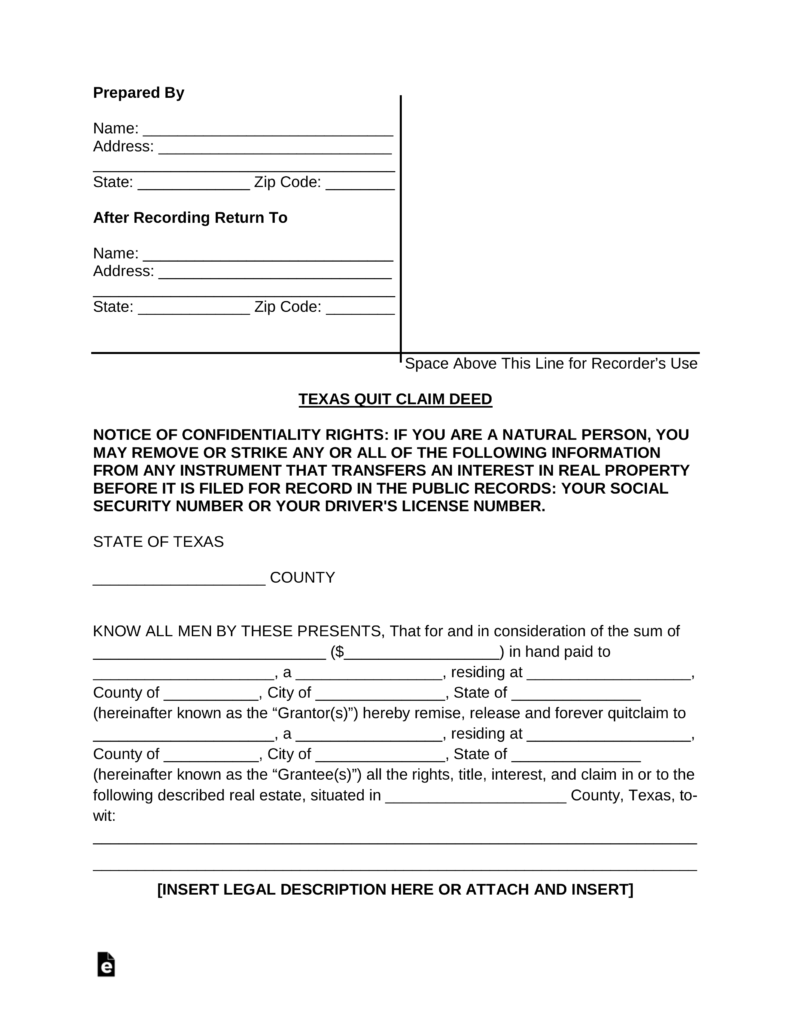 Free Printable Quit Claim Deed Form Marion County Texas Printable