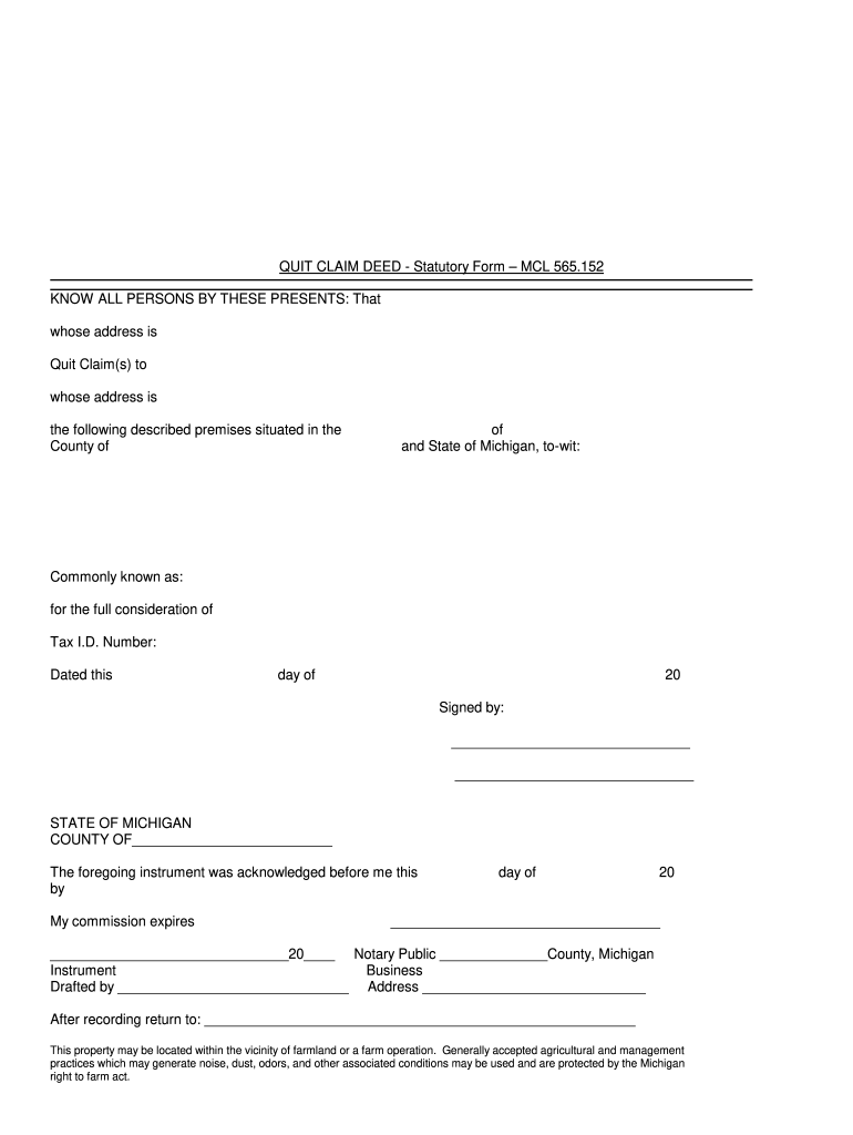 Free Printable Quit Claim Deed Michigan Printable Form Templates And 