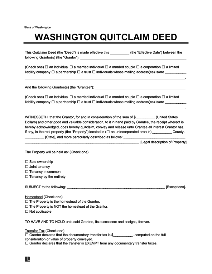 Free Washington Quitclaim Deed Form Amp How To Write Guide