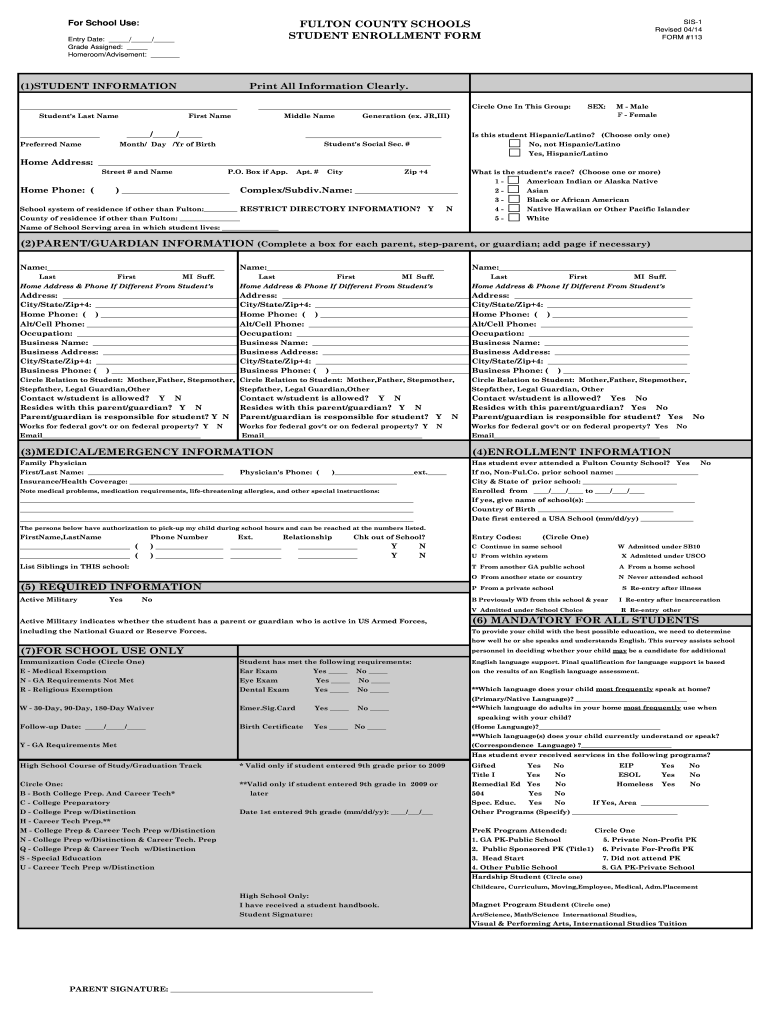 Fulton County Enrollment Fill Out Sign Online DocHub