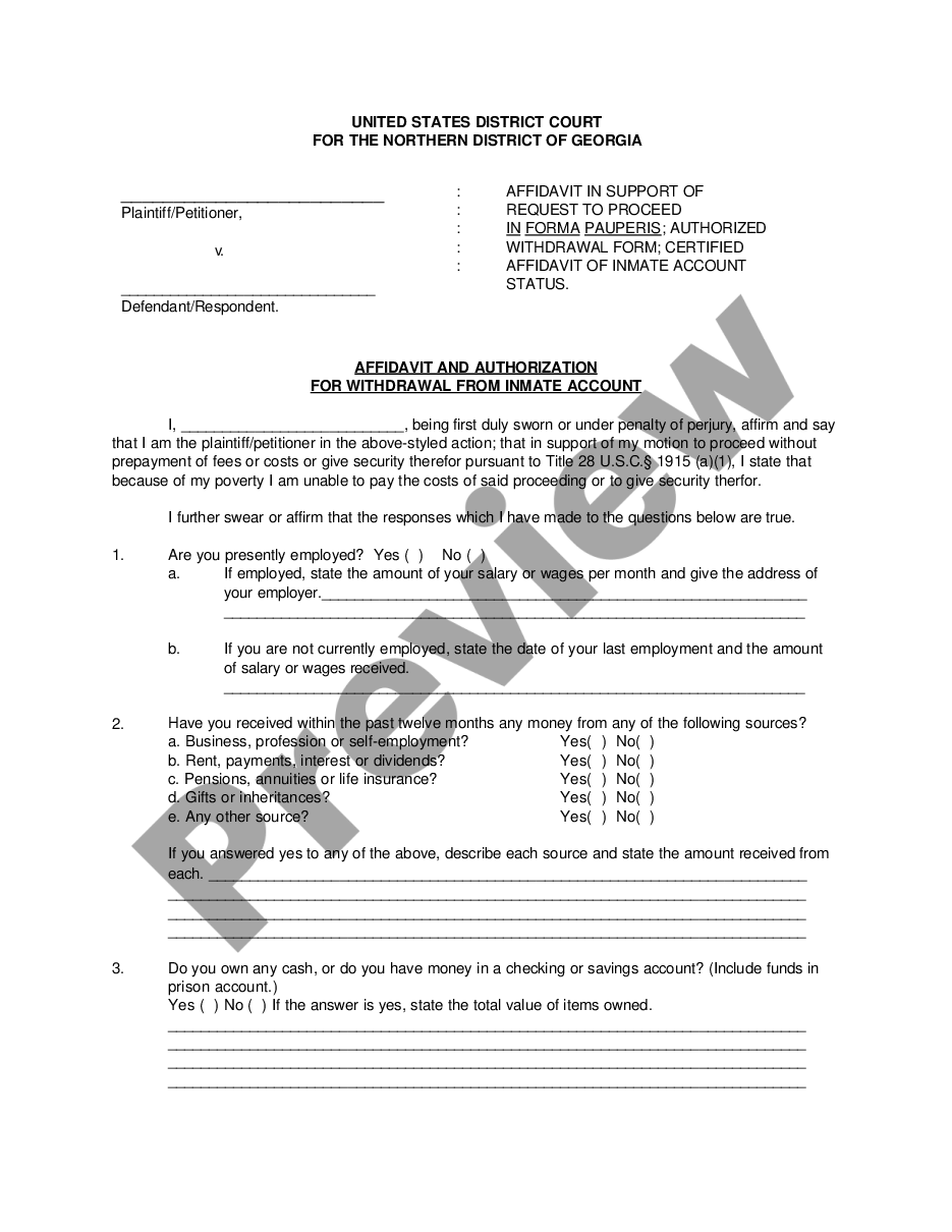 Fulton Georgia Authorized Withdrawal Form Certified Affidavit Of 