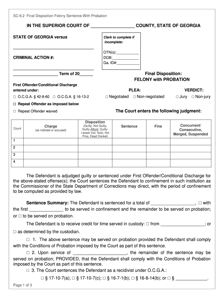 Ga Final Disposition Sentence Form Fill Out Sign Online DocHub