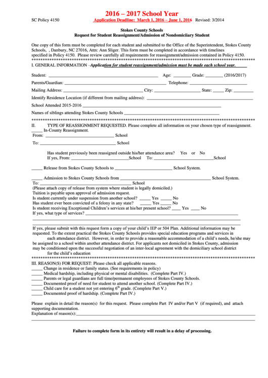 Guilford County School Reassignment Form CountyForms