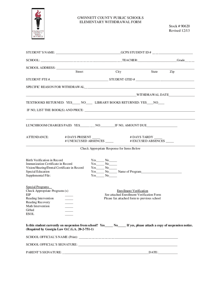 Gwinnett County School Withdrawal Form Fill Online Printable 