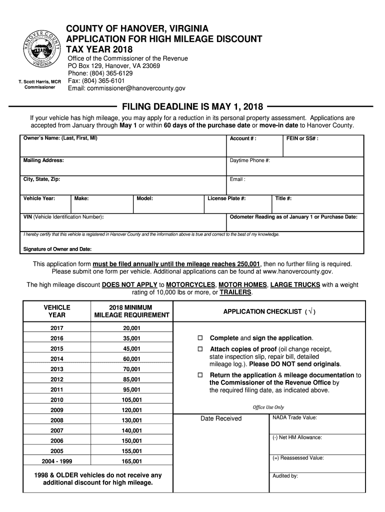 Hanover County High Mileage Form Fill Out And Sign Printable PDF 