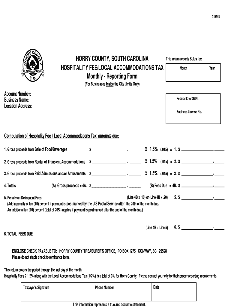 Horry County Hospitality Local Tax Fill Online Printable Fillable