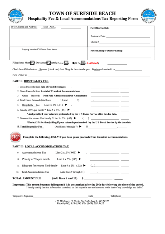 Hospitality Fee Local Accommodations Tax Reporting Form Printable Pdf 