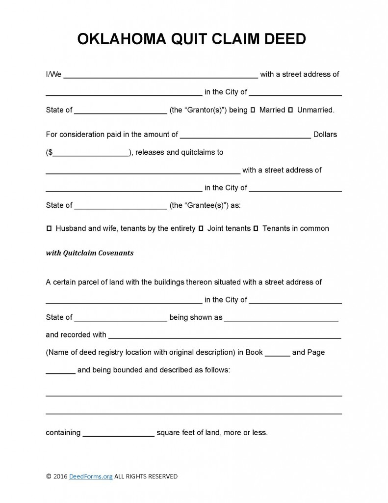 How To Fill Out Quit Claim Deed Oklahoma Printable Form Templates 