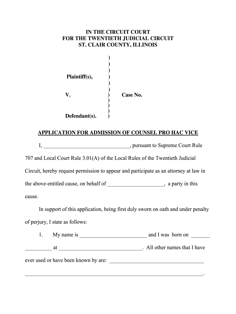 IL Application For Admission Of Counsel Pro Hac Vice Complete Legal