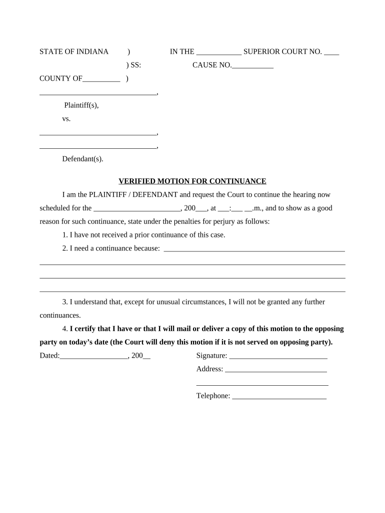 In Motion Continuance Form Fill Out And Sign Printable PDF Template