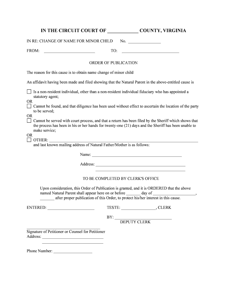 In The CIRCUIT COURT Of COUNTY VIRGINIA Form Fill Out And Sign 