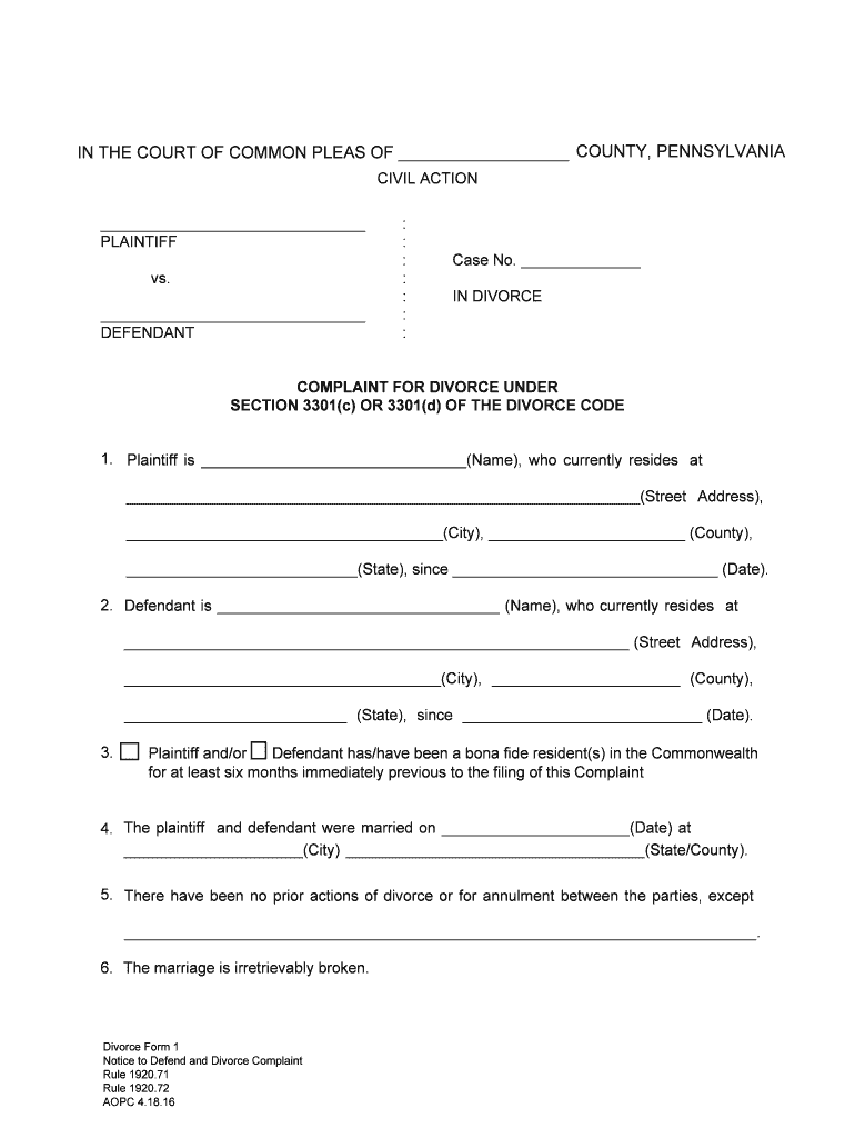 In The COURT Of COMMON PLEAS Of WASHINGTON COUNTY Form Fill Out And