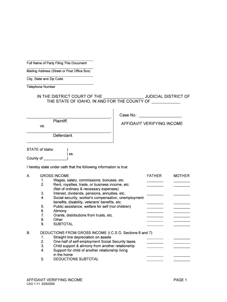 In The DISTRICT COURT For The JUDICIAL Ada County Form Fill Out And