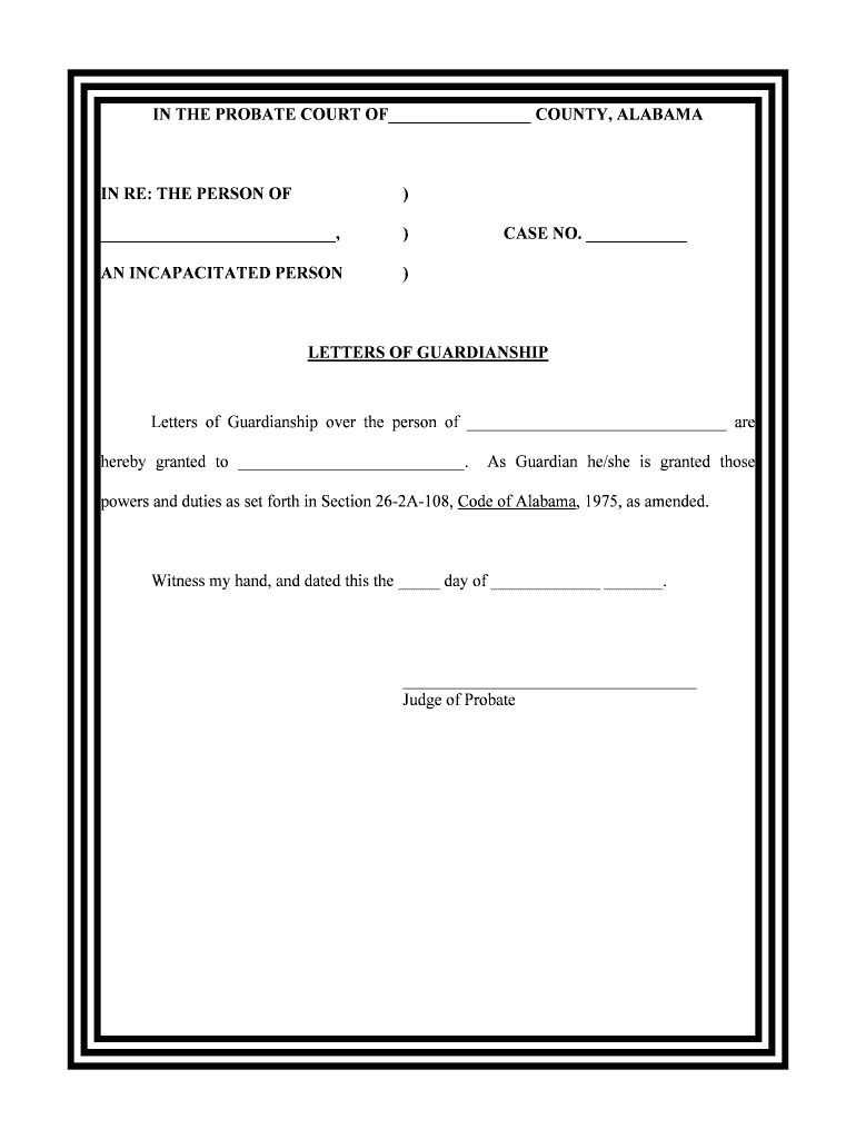 In The PROBATE COURT Of COUNTY ALABAMA Form Fill Out And Sign