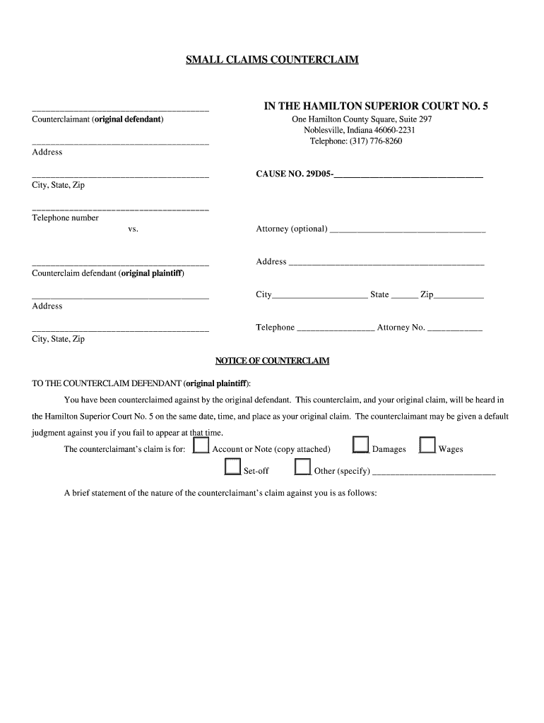 Indiana Counterclaim Form Fill Online Printable Fillable Blank 