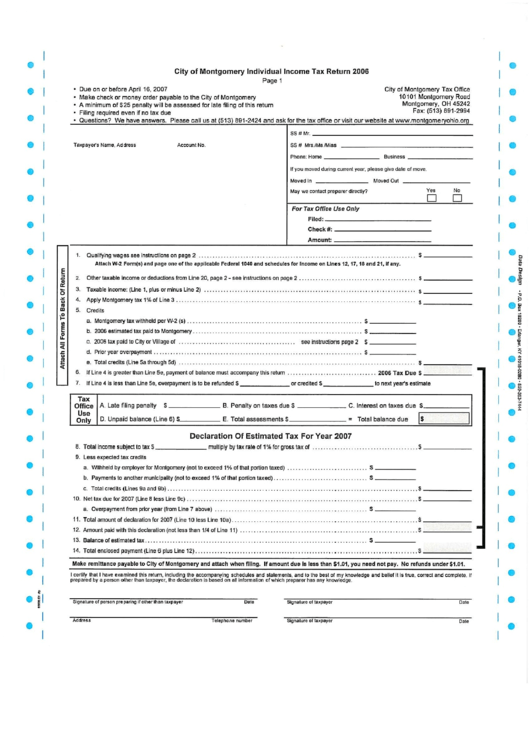 Individual Income Tax Return Form City Of Montgomery 2006 Printable