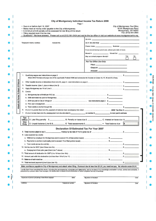 Individual Income Tax Return Form City Of Montgomery 2006 Printable 