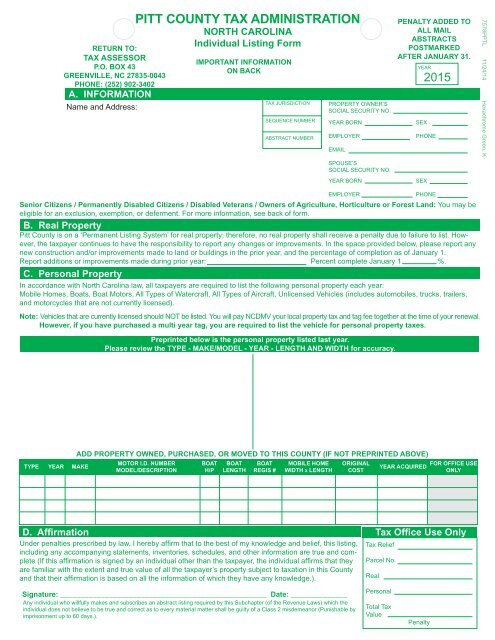 Individual Listing Form Pitt County Government