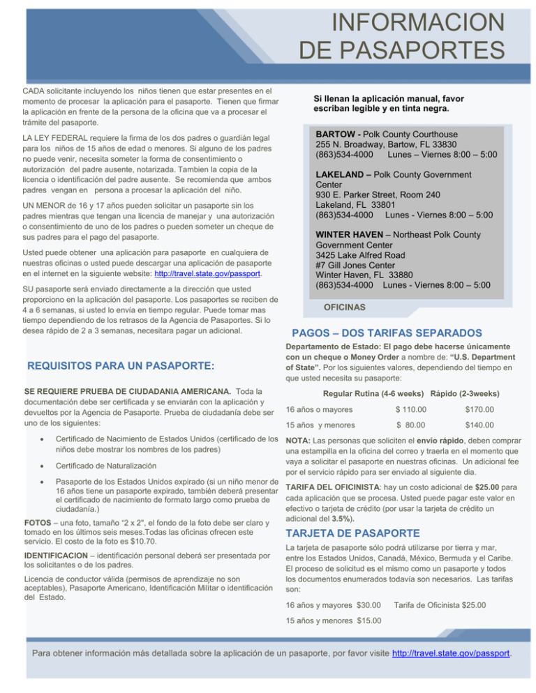 Informacion De Pasaportes Polk County Clerk Of Courts