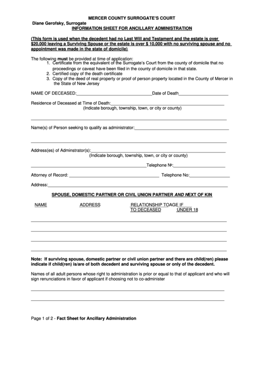 Information Sheet For Ancillary Administration Printable Pdf Download