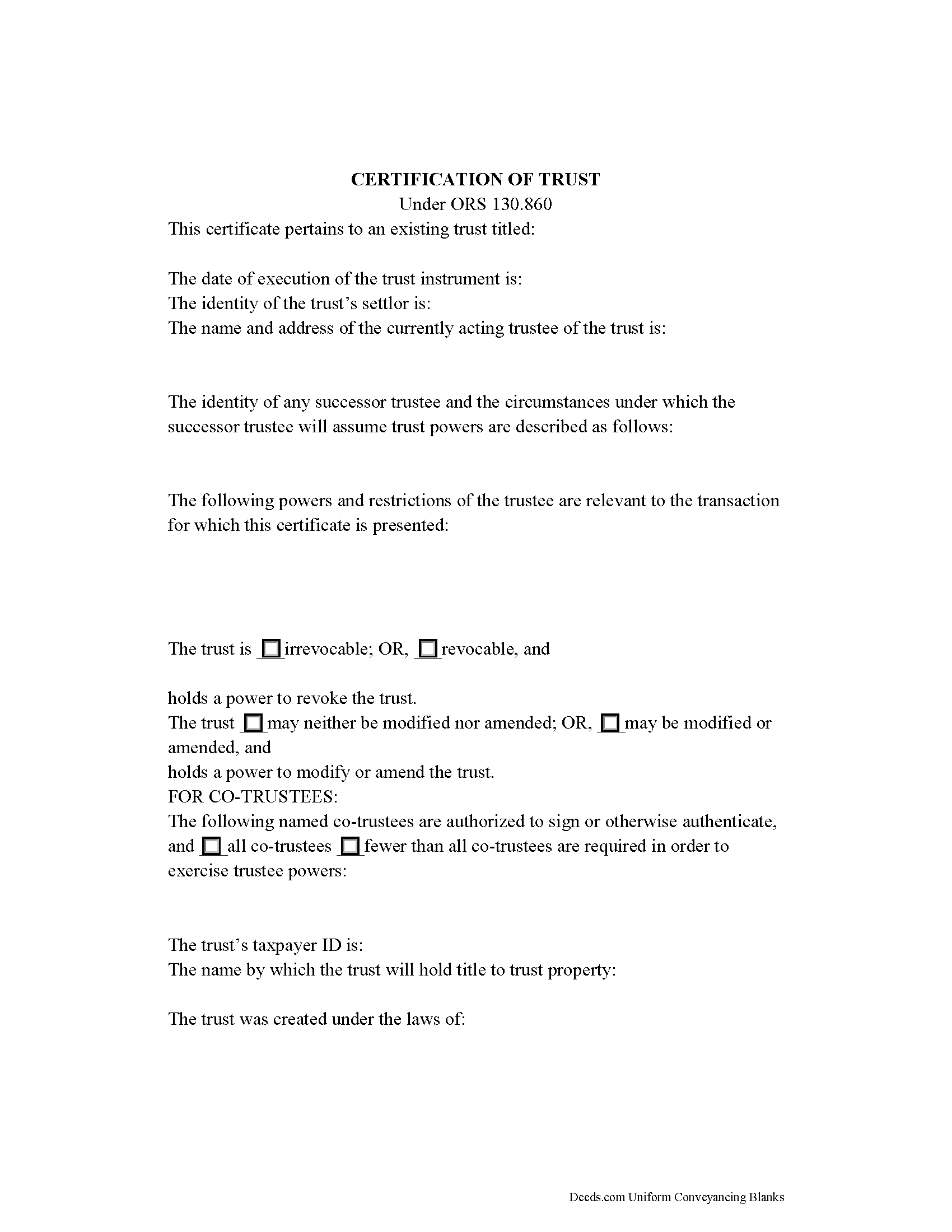 Jackson County Certificate Of Trust Form Oregon Deeds