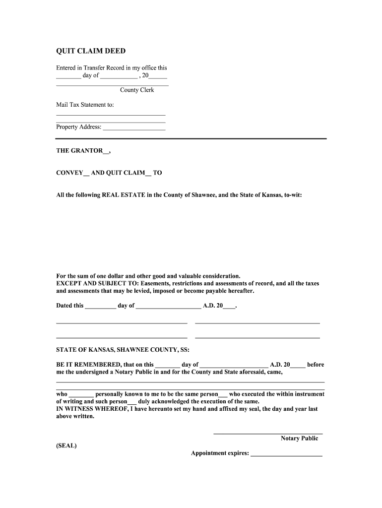 Kansas Quit Claim Deed Fill Online Printable Fillable Blank 