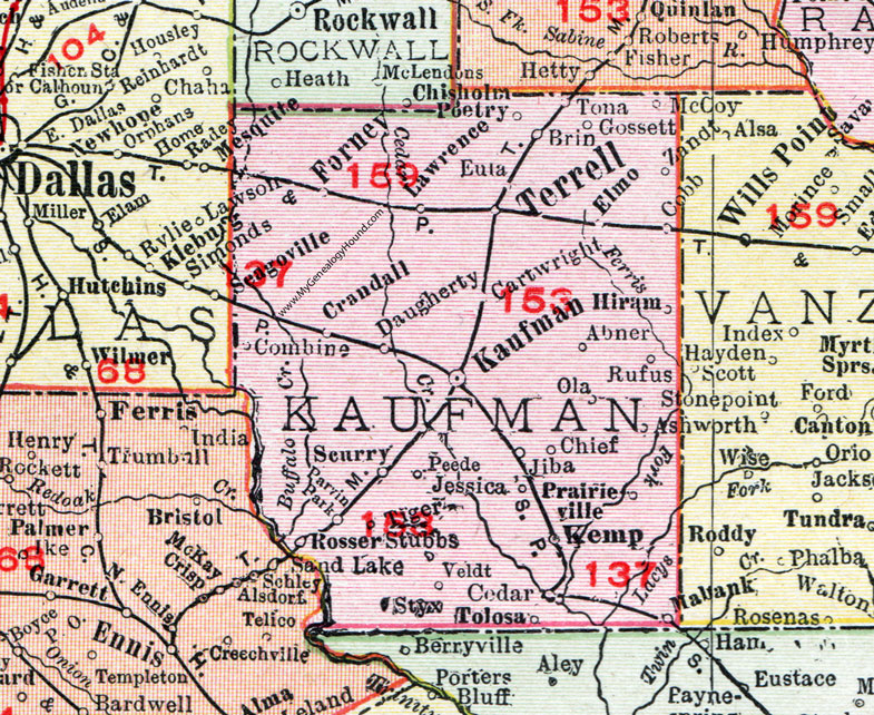 Kaufman County Texas Map 1911 Kaufman City Terrell Kemp Mabank 