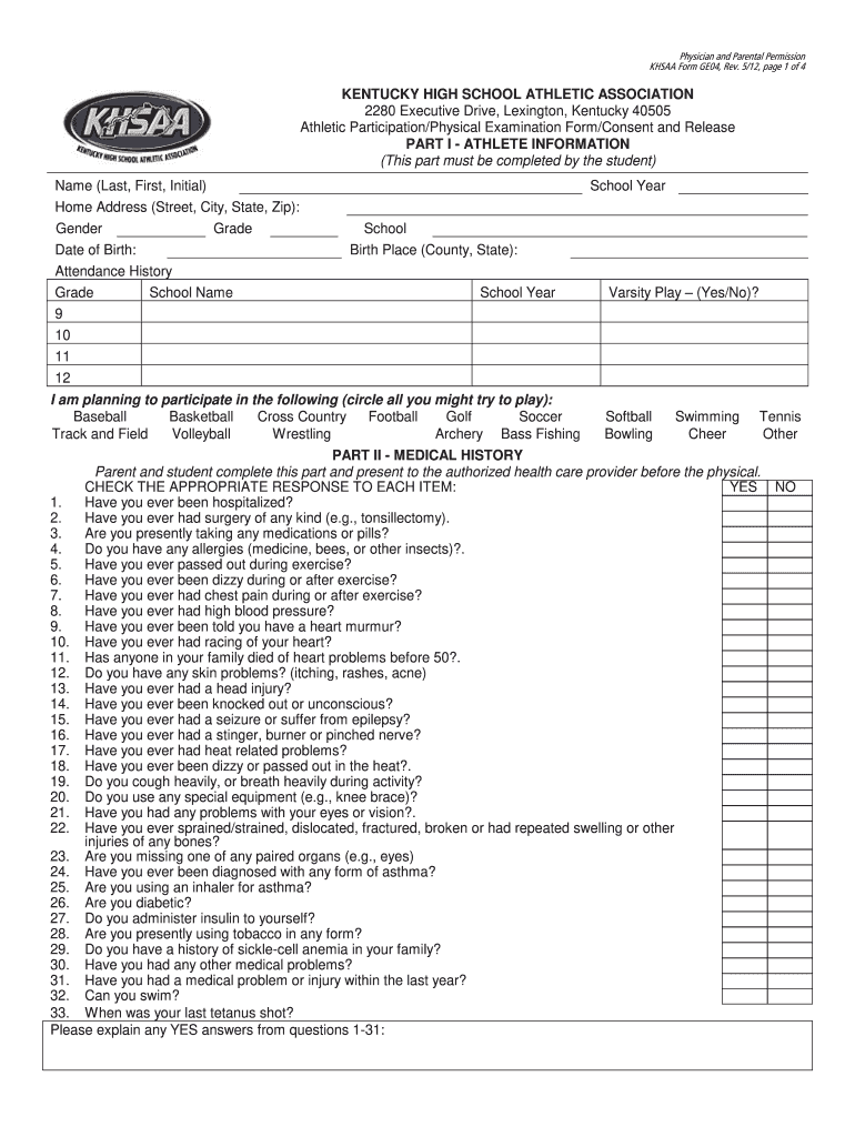 Khsaa Form Ge04 Fill Out And Sign Printable PDF Template SignNow
