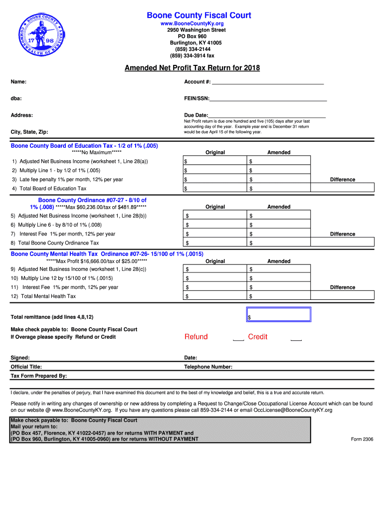 KY 2306 Boone County 2018 Fill Out Tax Template Online US Legal Forms