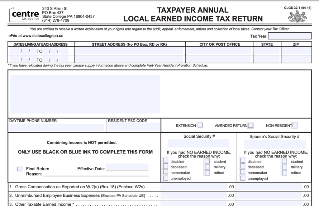 Late Filing Penalties On Local Tax Returns In Centre County Waived 