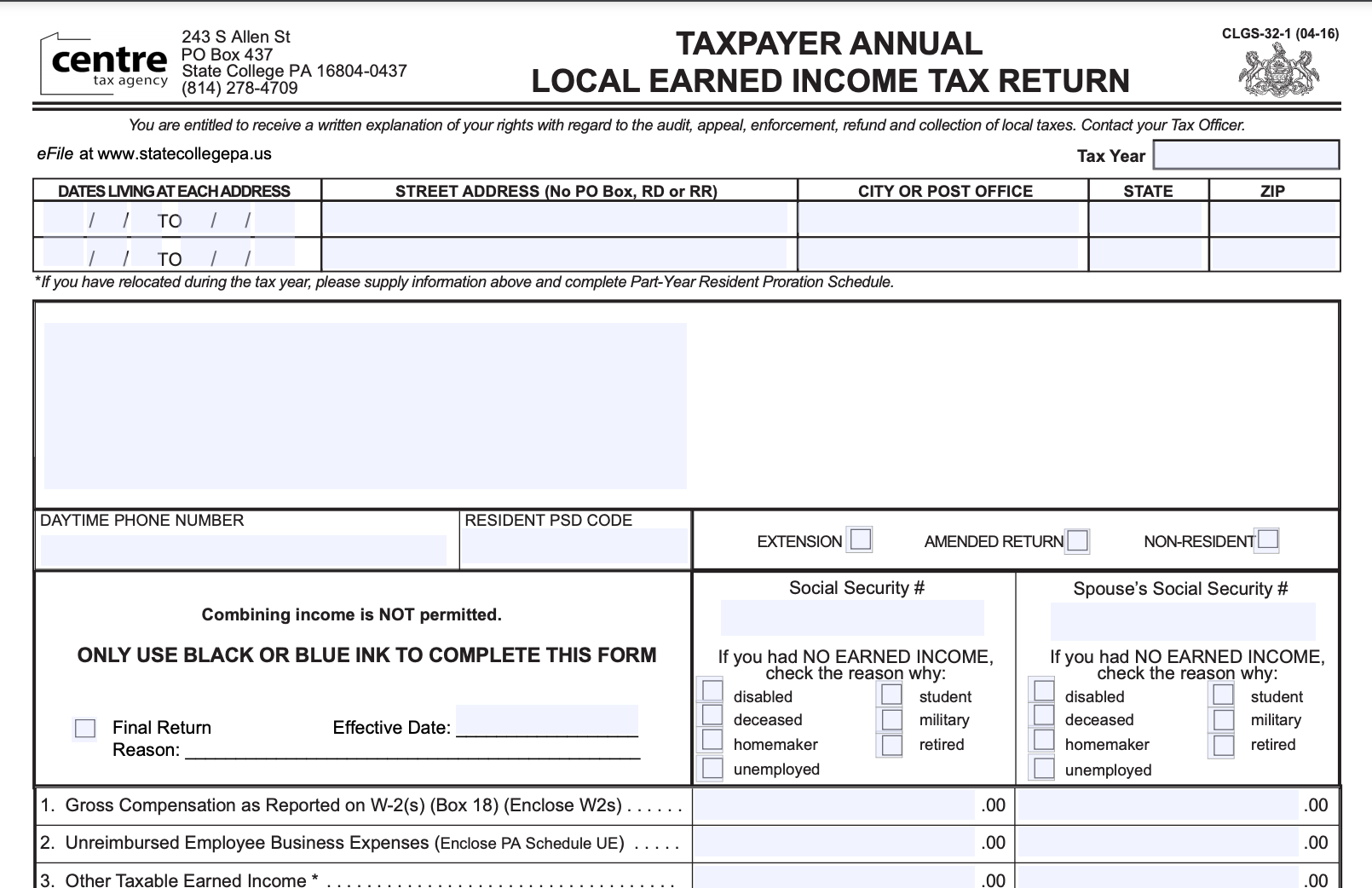 Late Filing Penalties On Local Tax Returns In Centre County Waived