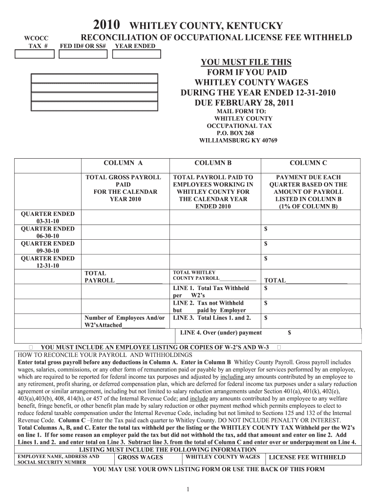 Laurel County Occupational Tax Office Fill Out And Sign Printable PDF