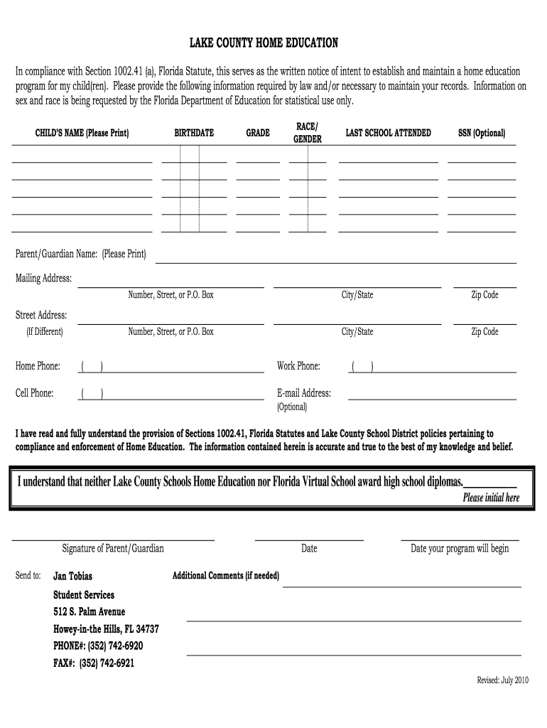 Letter Of Intent Homeschool Florida Fill Out And Sign Printable PDF