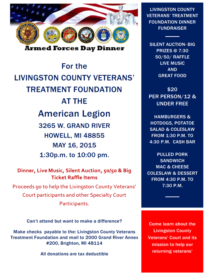 LIVINGSTON COUNTY VETERANS TREATMENT FOUNDATION FUNDRAISING Event May 