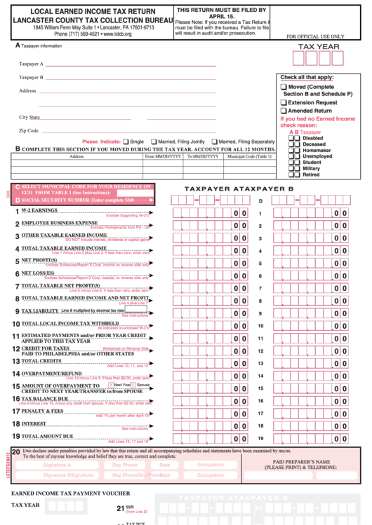 Local Earned Income Tax Return Lancaster County Tax Collection Bureau